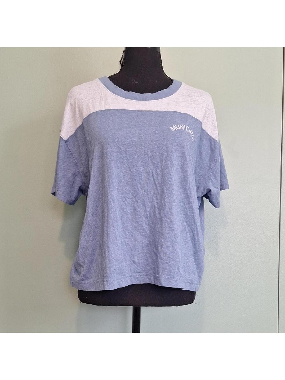 Municipal Gray And Blue Short Sleeve Shirt Size Medium